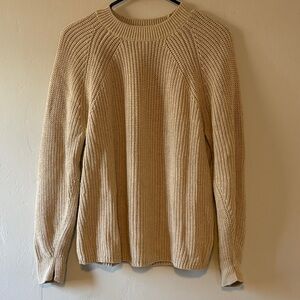 Nordstrom Organic Cotton & Merino Wool Rib Fisherman Sweater Oatmeal Medium
